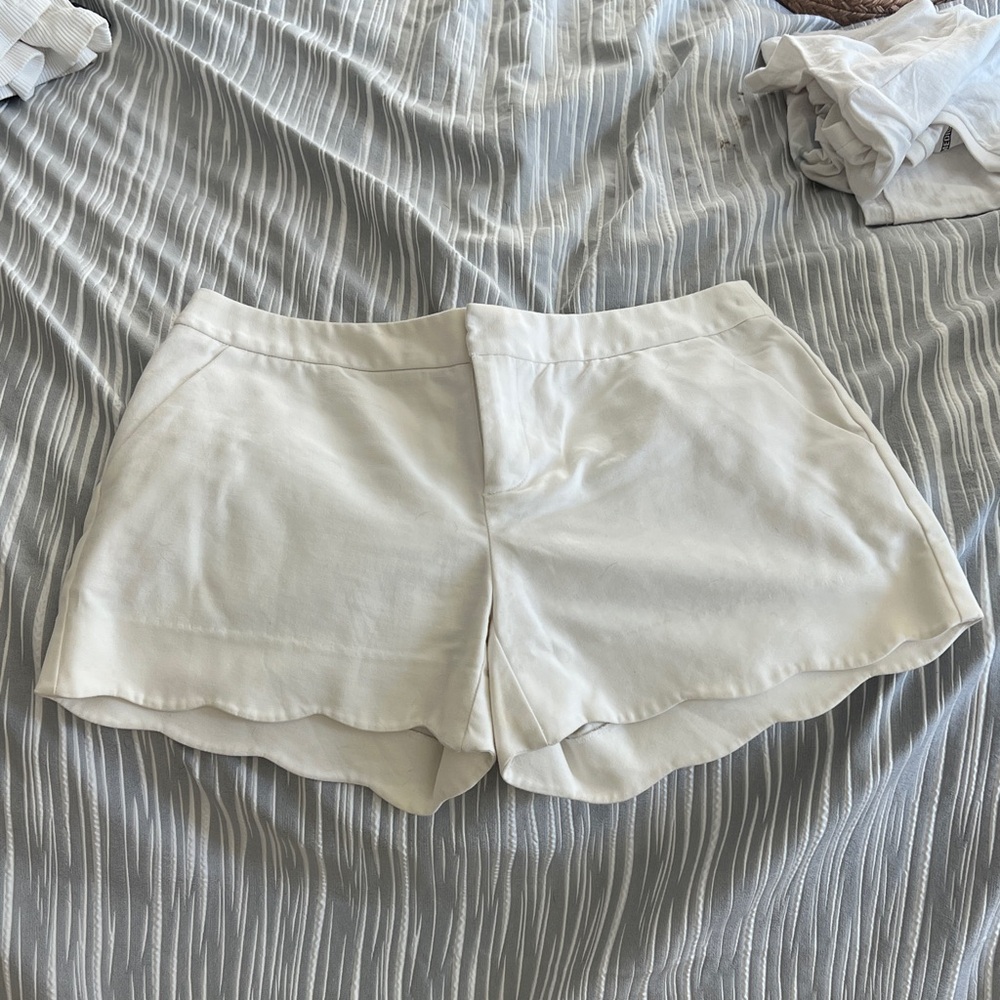 Maison Jules High Waist Cream Scalloped Shorts